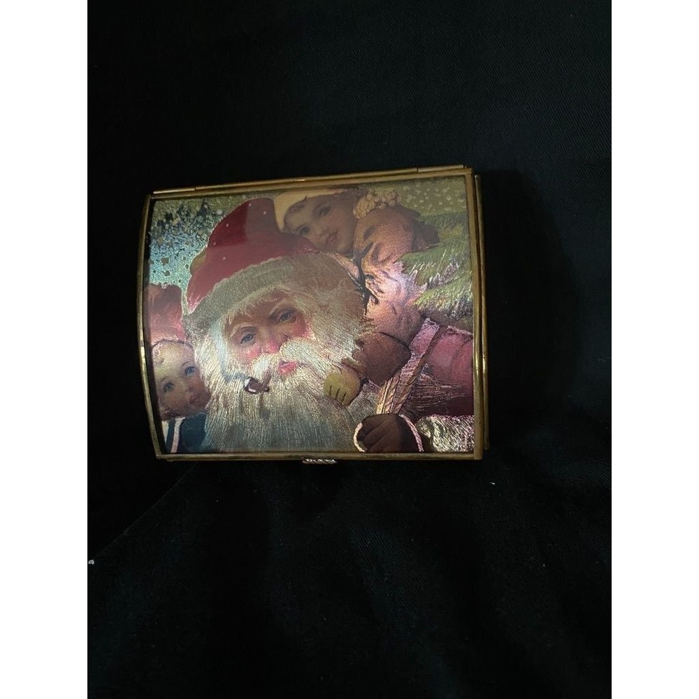 Handcrafted Via Vermont Ltd Musical Jewelry Box Foil Santa "We Wish You a Merry